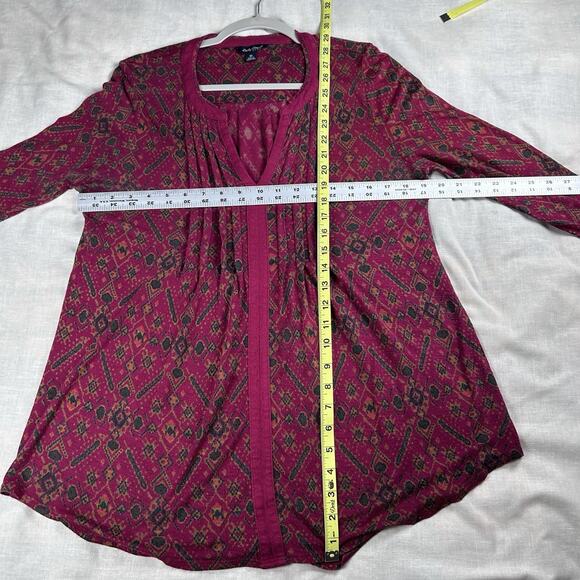 Lucky Brand Womens Sz M peasant knit top tucks V-neck long sleeve tunic Boho - Picture 6 of 7